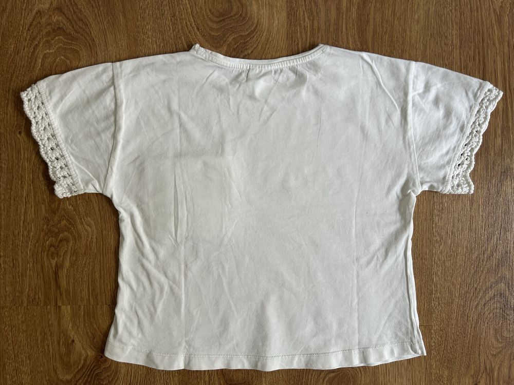 Biały T-Shirt Dziewczęcy ZARA Rozmiar 128