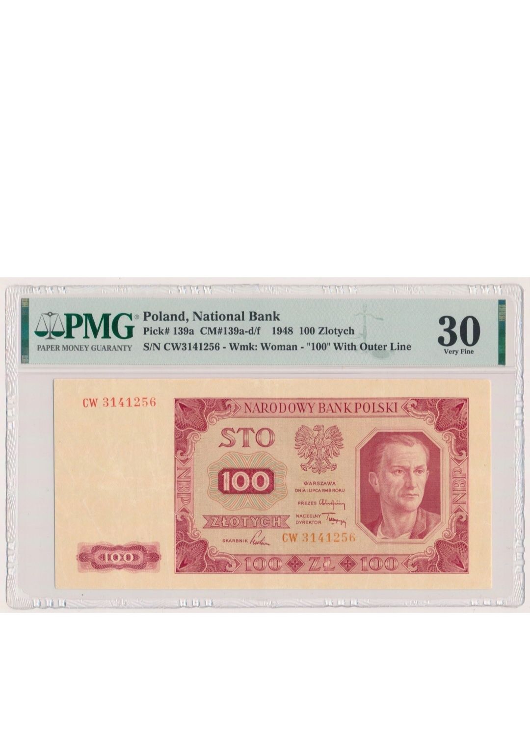 7094. 100 złotych 1948 - CW - PMG 30