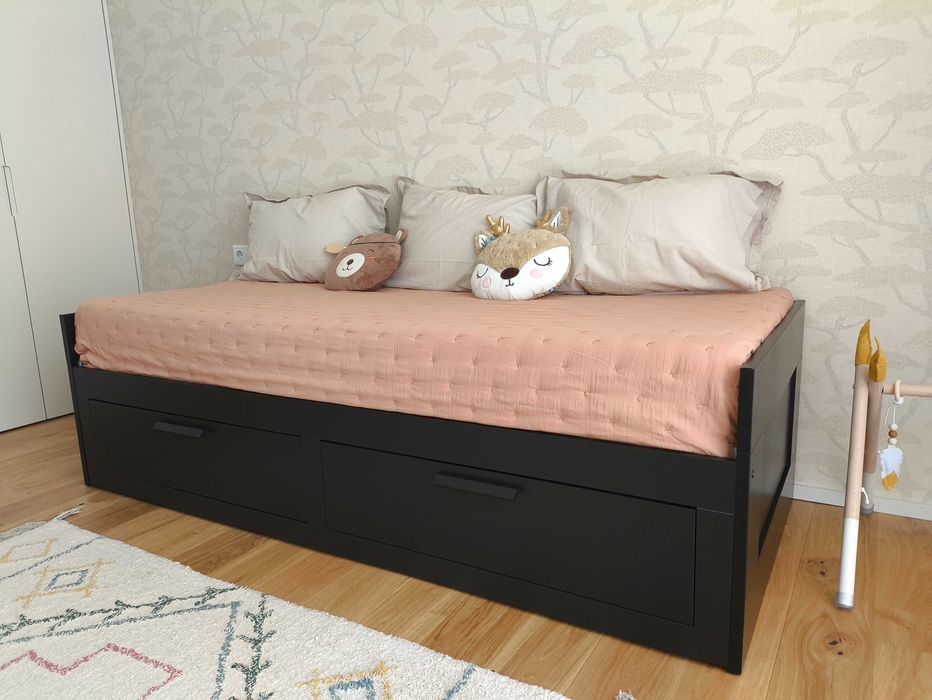 BRIMNES Cama Extensível (Solteiro/Casal) Preta