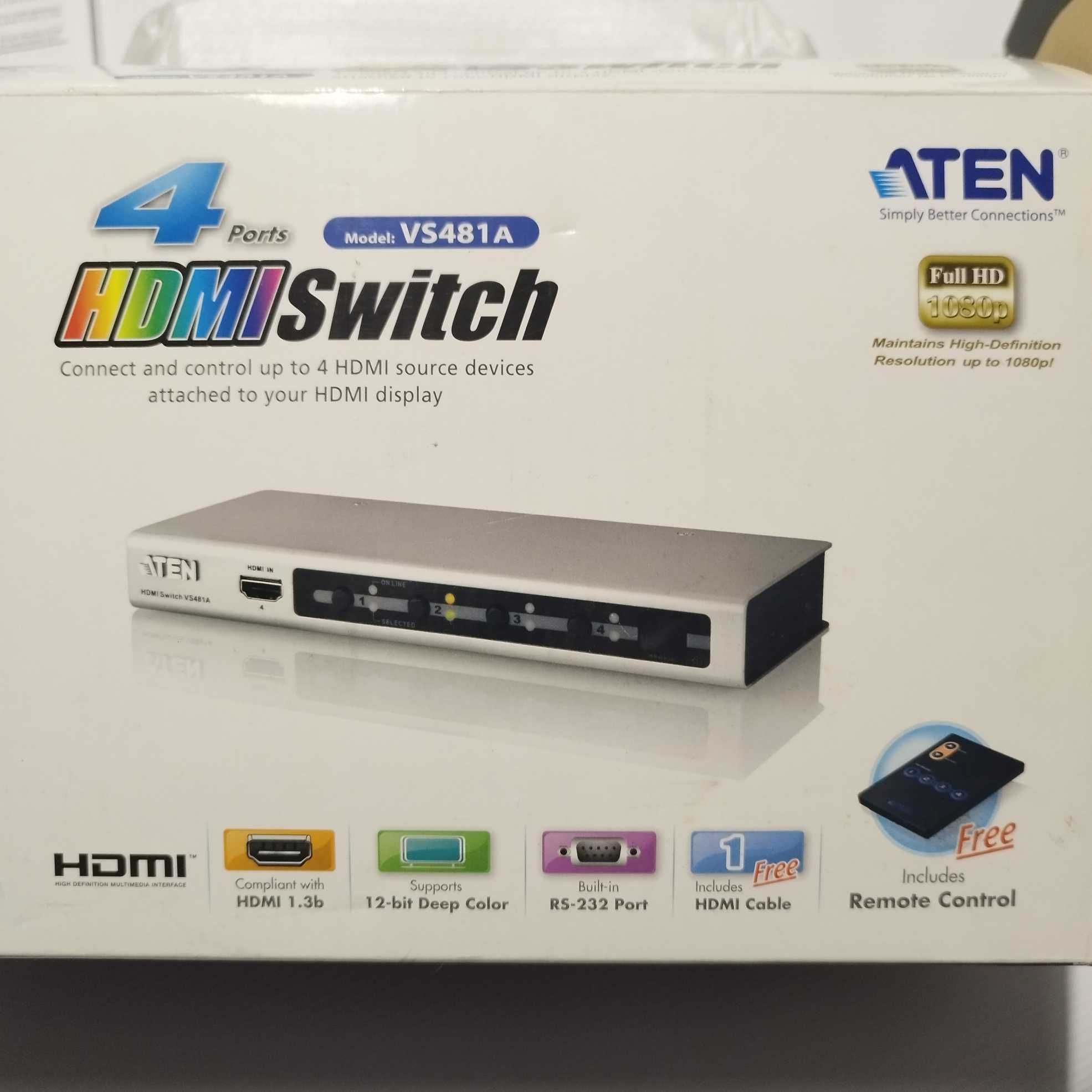 ATEN Switch 4 port HDMI  model  VS-481A full HD 1080p 1xRS232 do ster.