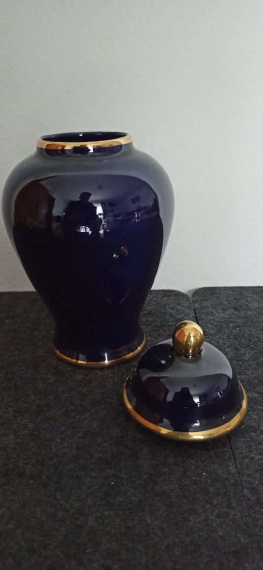 Porcelana CJ Collection Wazon Urna ECHT KOBALT Złota Róza