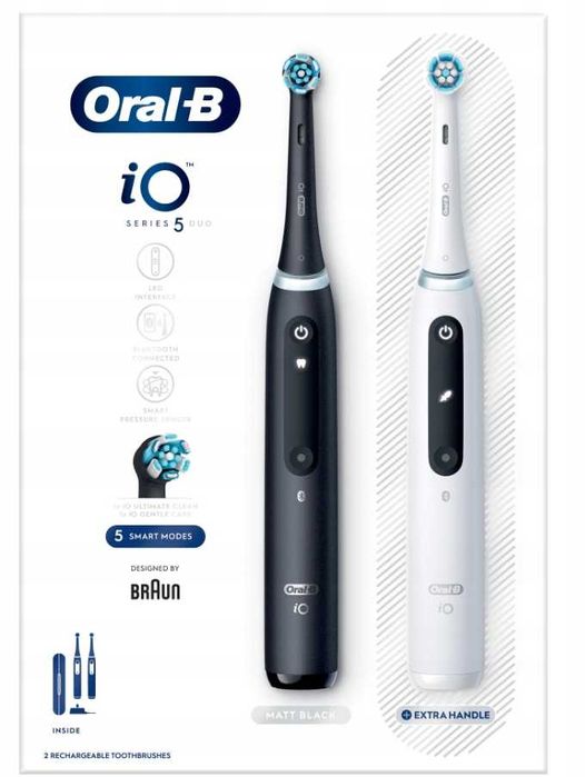 2 SZCZOTECZKI Oral-B io 5 Czarna Biała Elektryczne + 4 Końcówki GRATIS