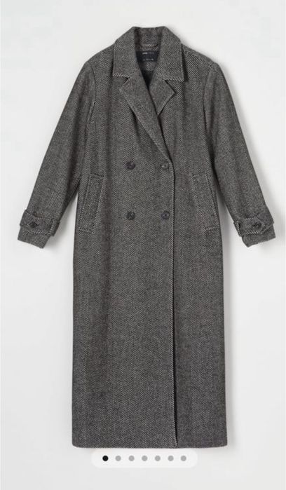 Пальто женское серо-черное елочка из плотной ткани