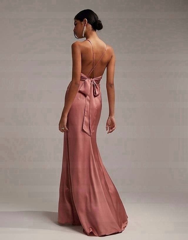 Asos Design 42 Xl Satynowa Sukienka Maxi Rose H15239