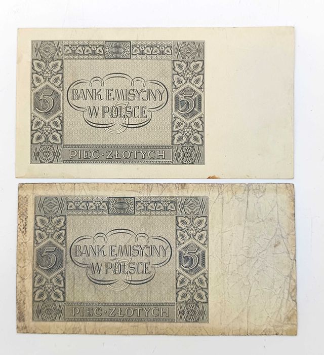 BANKNOT 5 złotych 1941 r. – Banknot Kolekcjonerski – 2 sztuki - AA, AE