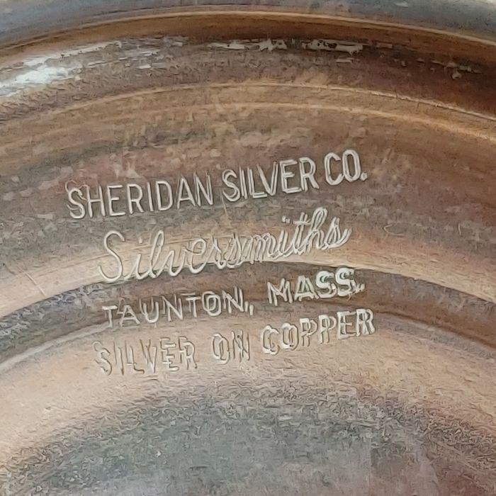 2 szt. Patera srebro na miedzi Sheridan silver on copper retro vintage