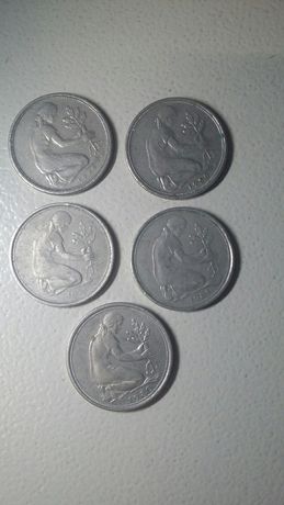 monety 50 fenigow różne roczniki 5 szt