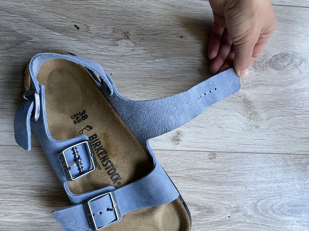 Sandały Birkenstock 38 24,5 Milano błękitne szare skórzane