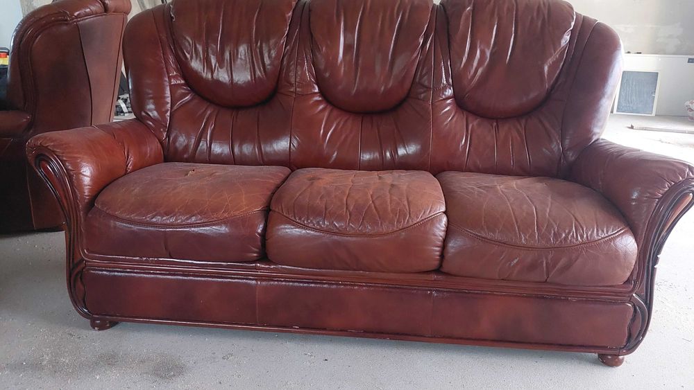 Komplet wypoczynkowy skórzany sofa i 2 fotele