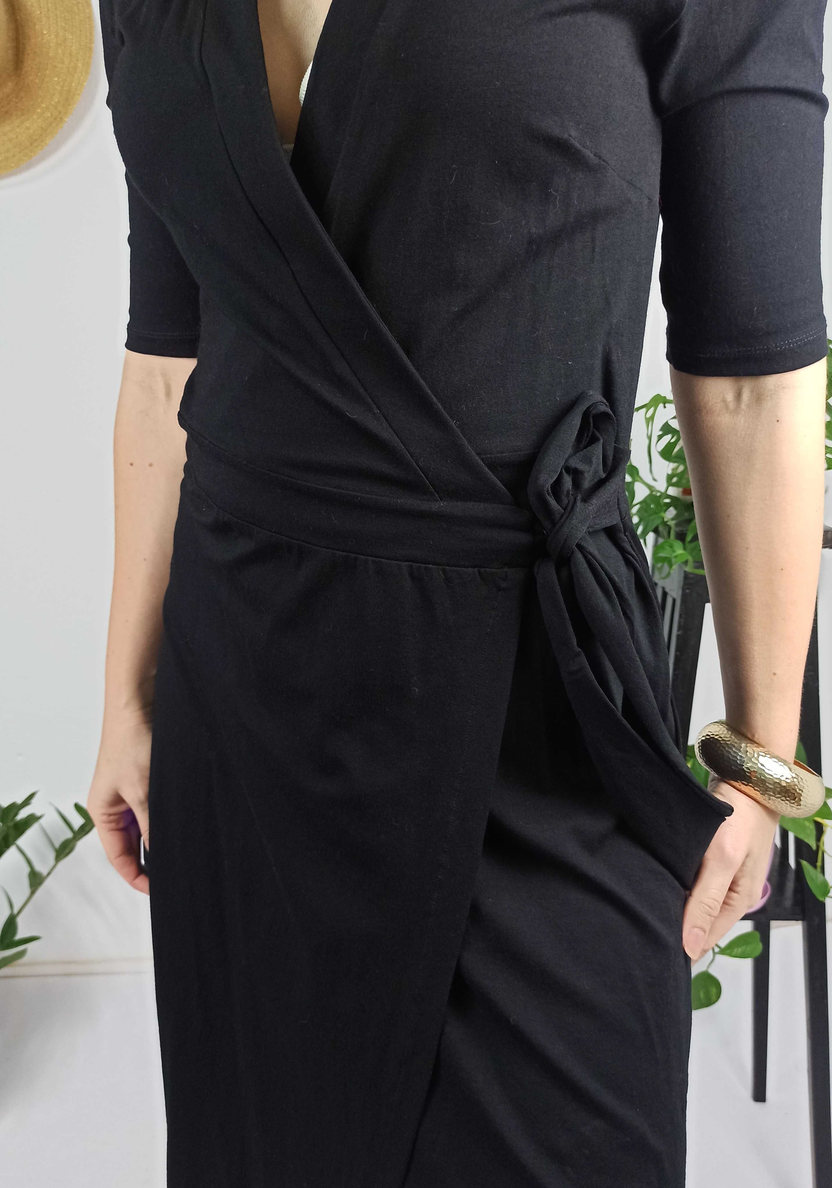 czarna sukienka na krótki rękaw H&M XL42 kopertowa karmienia piersią
