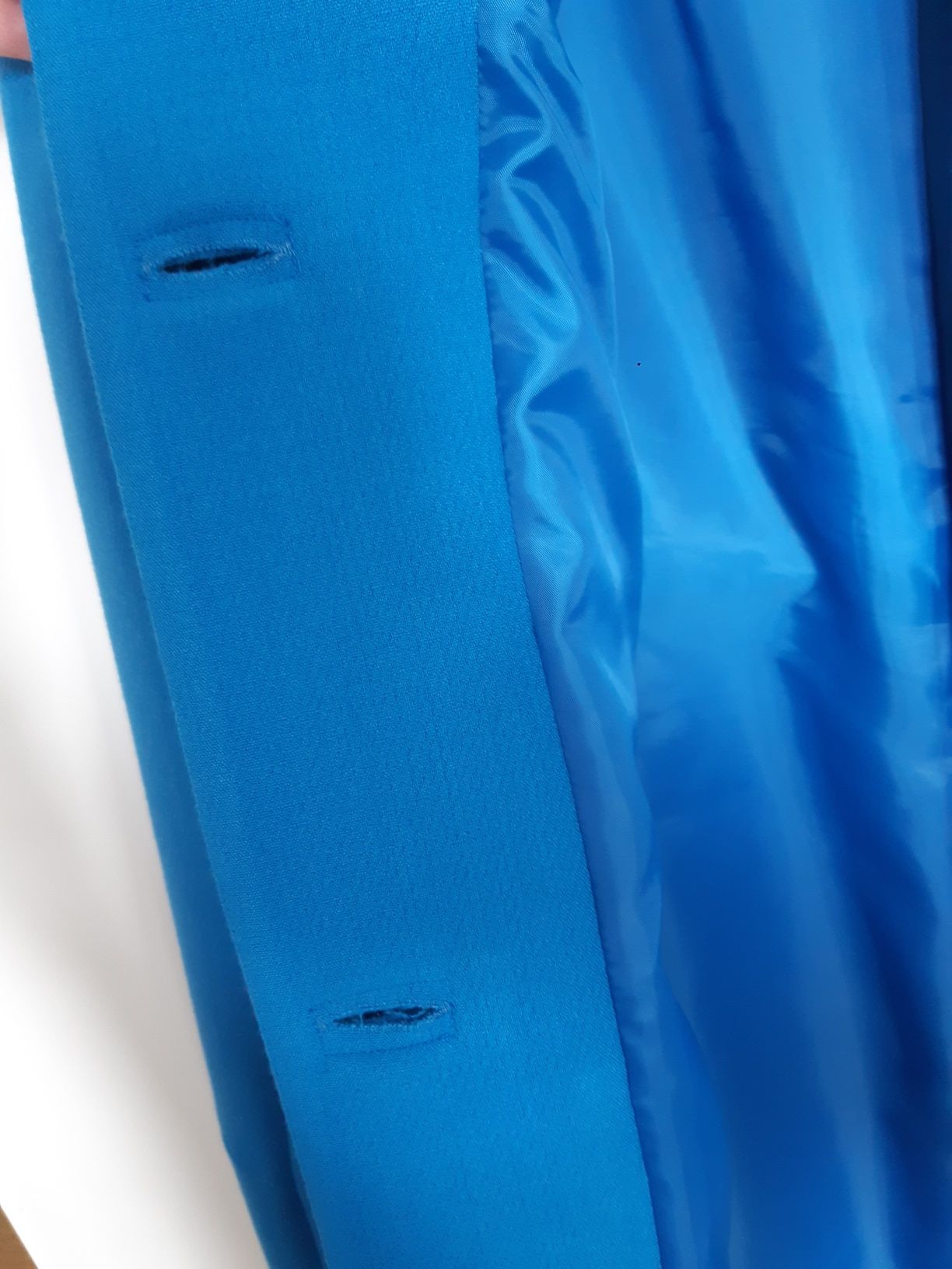 Płaszcz przejściowy DE FACTO 36 S chabrowy niebieski pudełkowy guziki