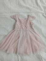 Little Stitches różowa sukienka balowa z brokatem i koronką 98cm