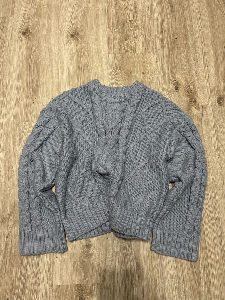 Sweter warkocz jasnoniebieski H&M M gruby ciepły splot