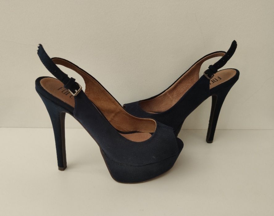 Sandálias Peep Toe, Camurça, Navy, Foreva, Tamanho 35