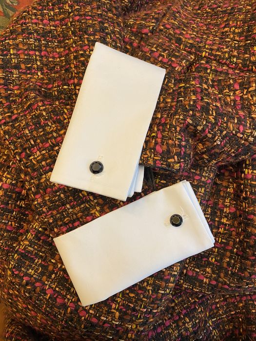 Pomarańczowa brązowa tweedowa sukienka midi z kołnierzem Stella Jean