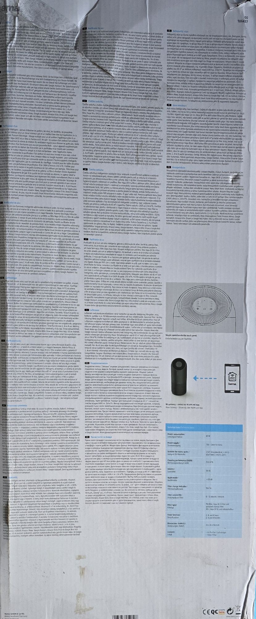 Hama Inteligentny oczyszczacz powietrza Smart (filtr HEPA H13].