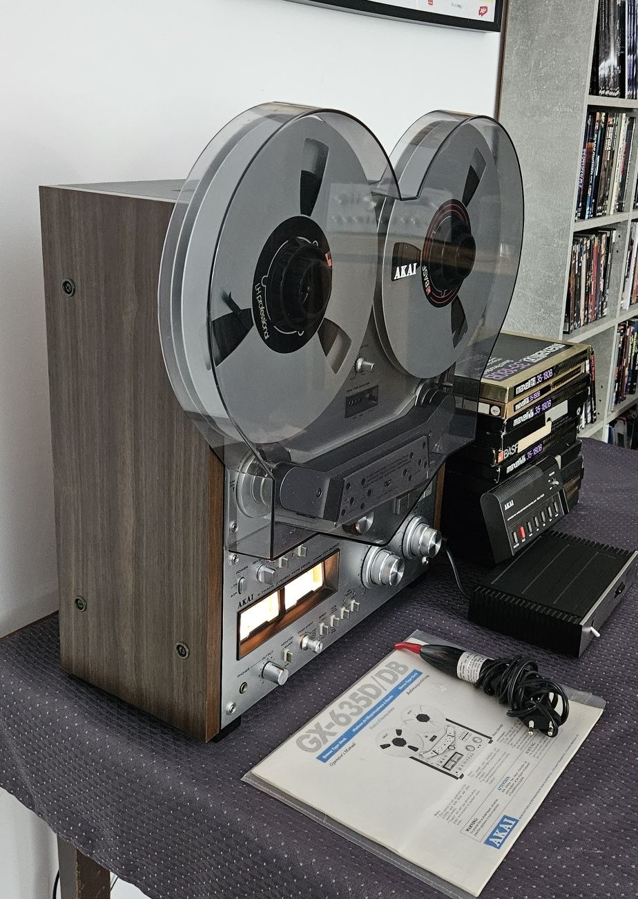 Magnetofon szpulowy Akai GX 635, duży zestaw
