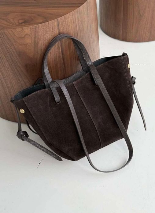 Czekoladowa torebka shopperka zamsz skórzana Varlesca chicaca