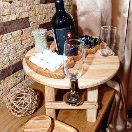 Дерев’яний винний стіл+Менажниця.Розкладний піднос для вина та сиру