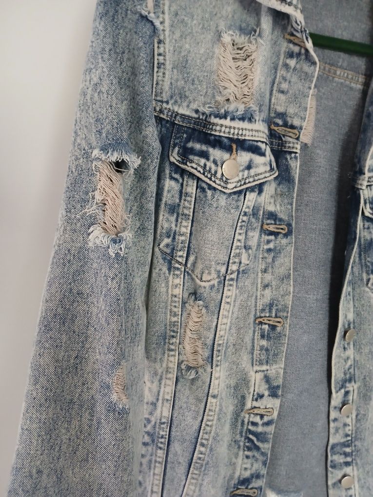 Katana jeans damska z przetarciami długa