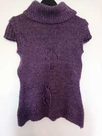 sweter z krótkim rękawem golf S M fioletowy sweterek