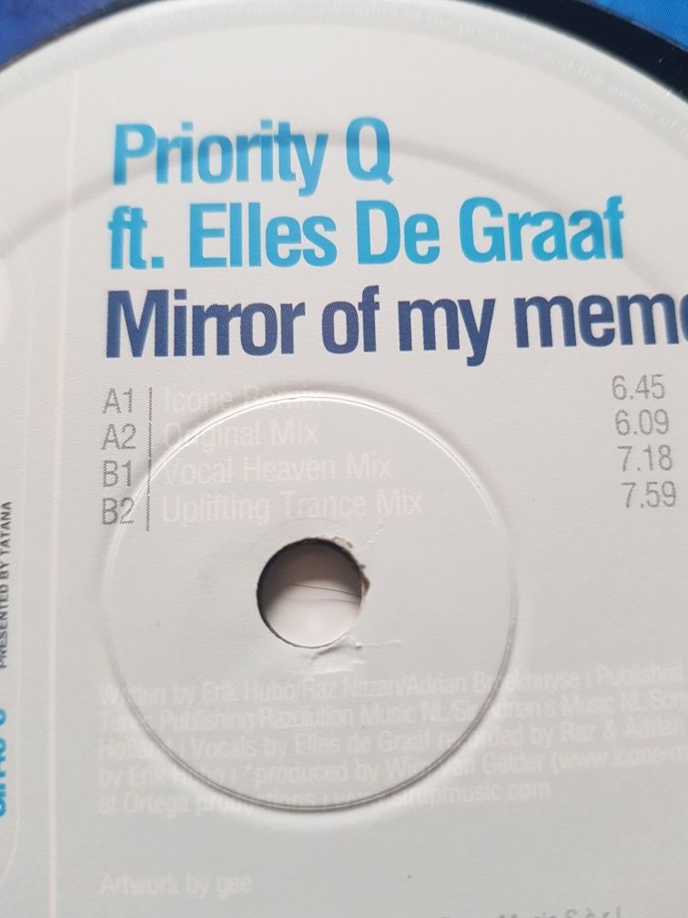 Priority Q Ft. Elles De Graaf ‎– Mirror Of My Memory trance winyl