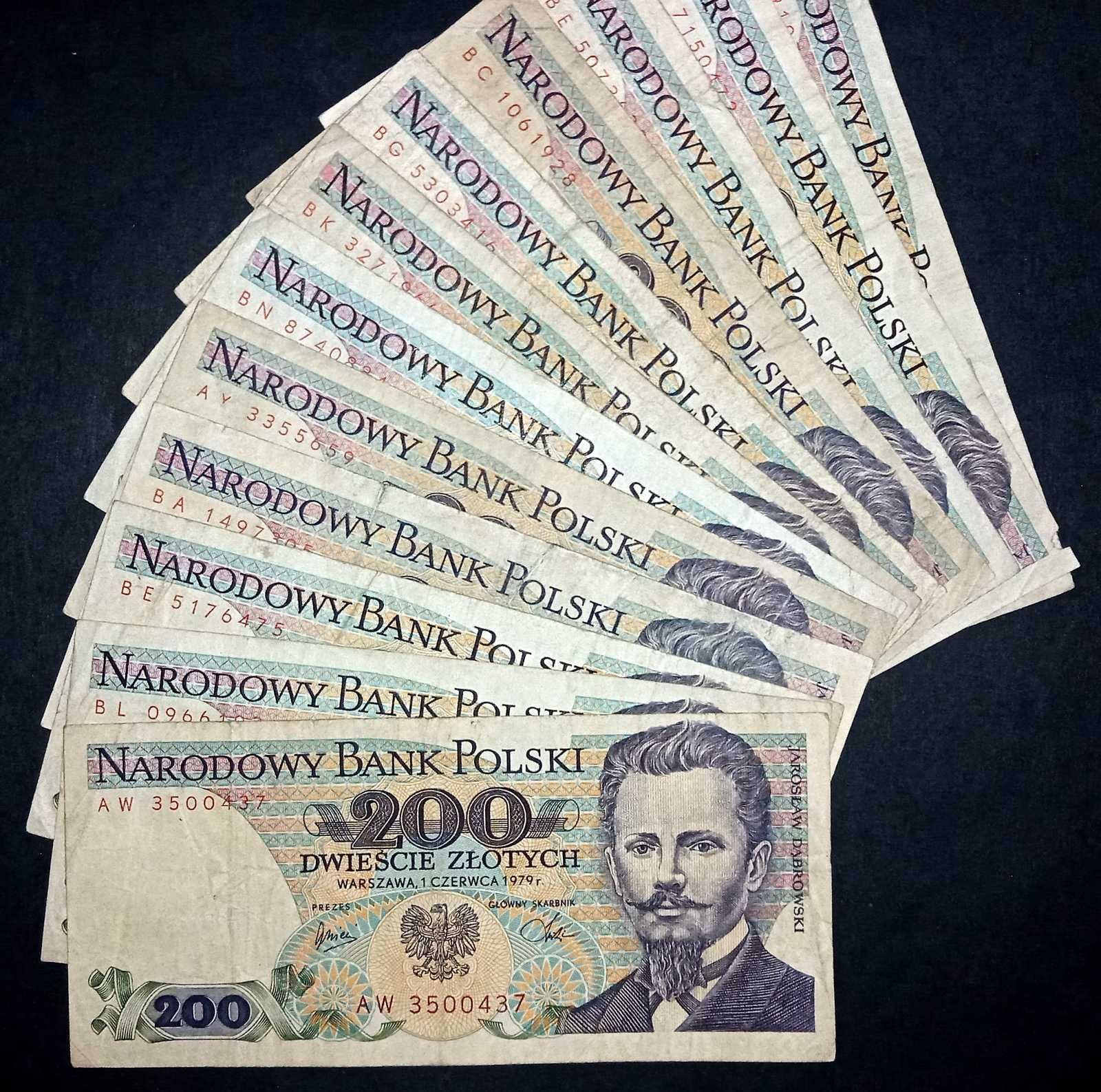 Banknoty PRL 200 zł 1979   AW/AY/BA/BC/BE/BN/BK/BG/BL