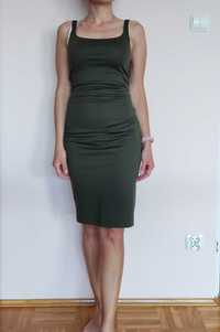 Ołówkowa sukienka w kolorze butelkowej zieleni, Zara rozmiar S