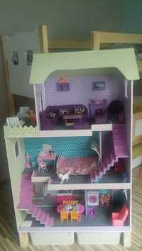 Duży drewniany domek dla lalek Barbie CUDO