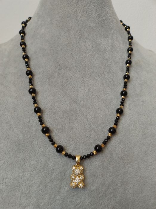 Naszyjnik obsydian, turmalin