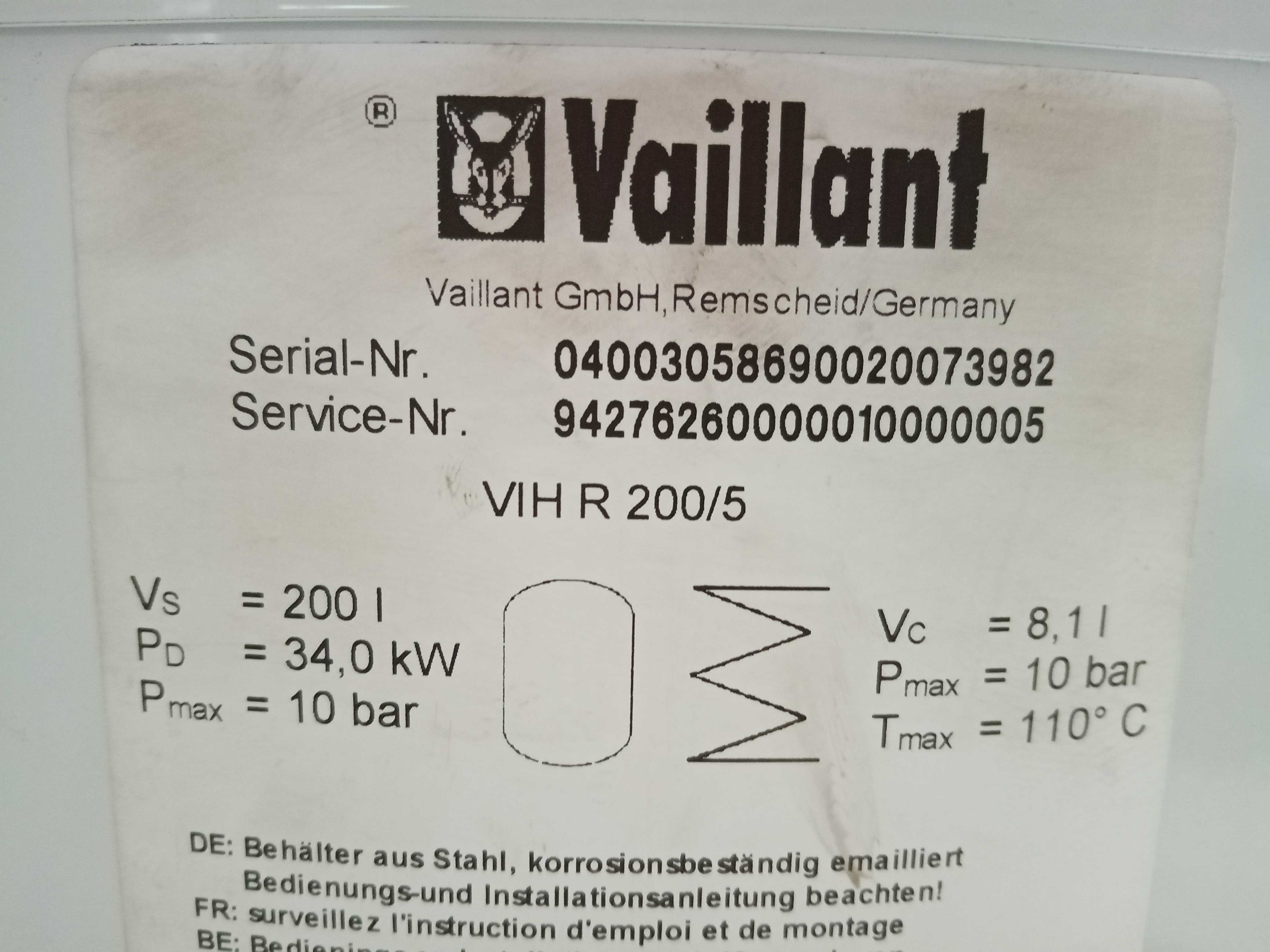 Zbiornik ciepłej wody użytkowej Vaillant 200 litrów.