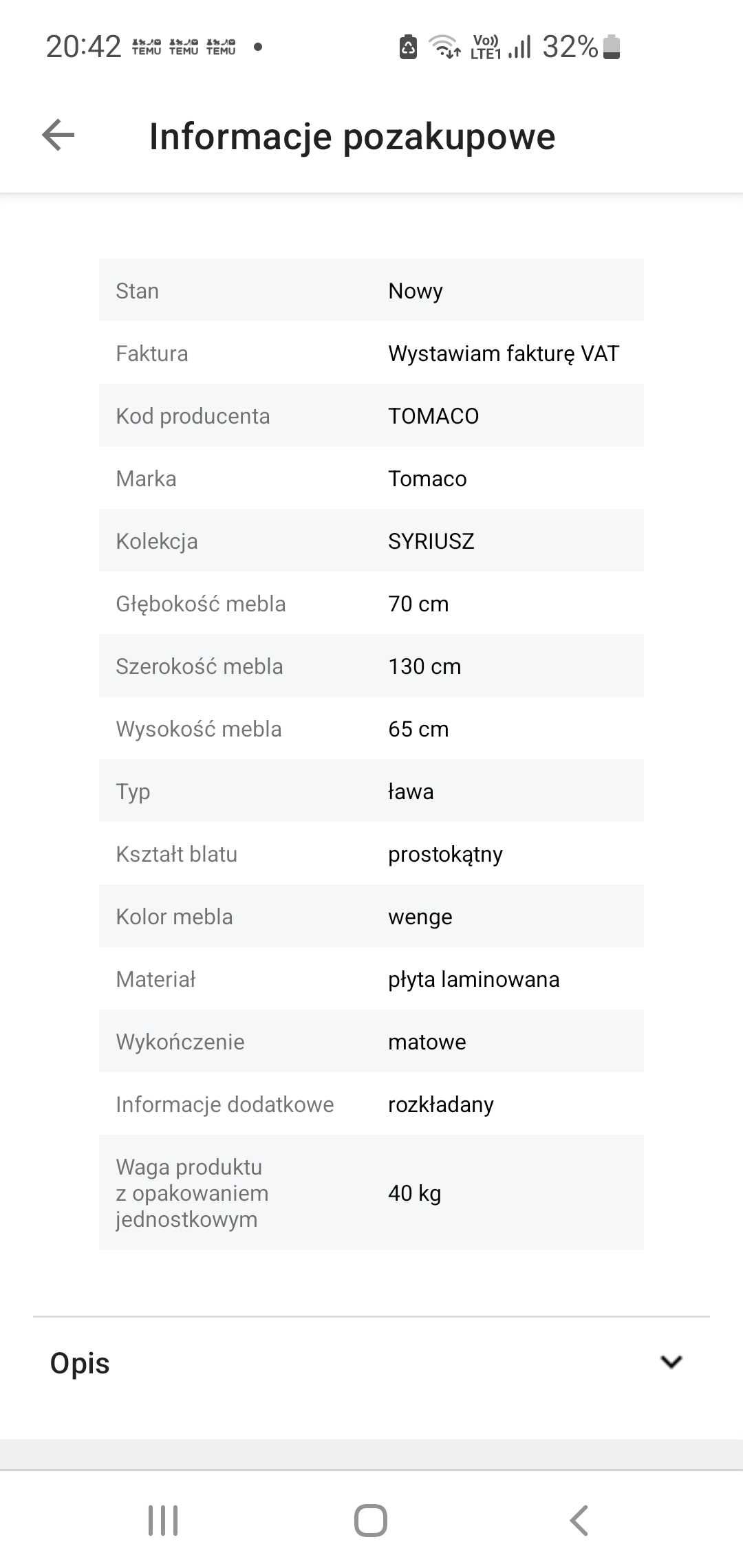 Stół rozkładany ciemnobrązowy