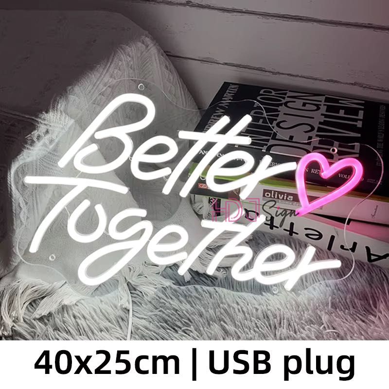 Neon LED Better Together 40x25cm USB dekoracja ślubna wesele