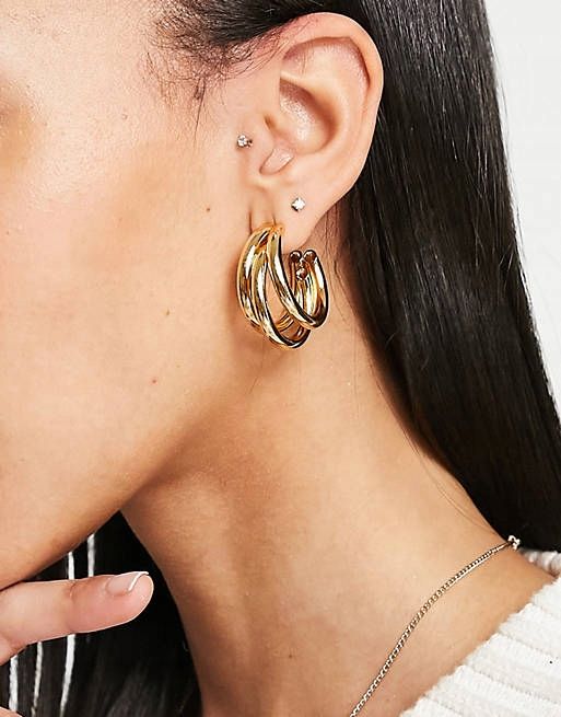 ASOS DESIGN Kolczyki Potrójne Koła Pozłacane Stal