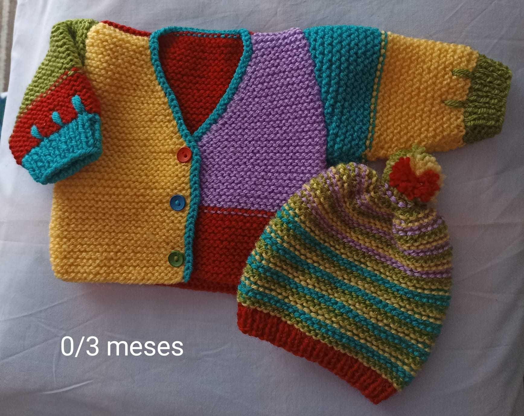 Casaco e gorro colorido para 0/3 meses - mais tamanhos disponiveis