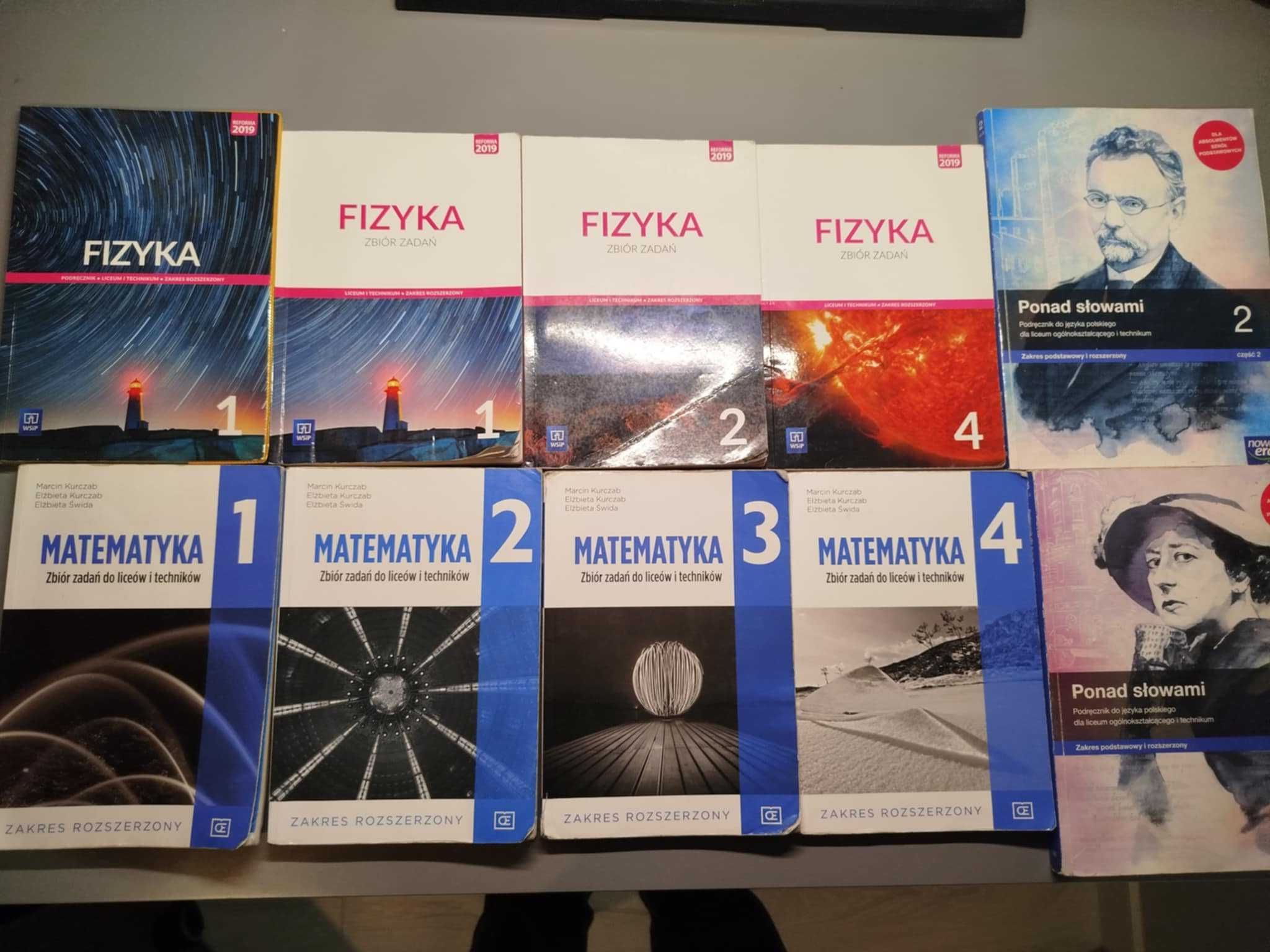 Zestaw książek matematyka, fizyka, polski- poziom rozszerzony kl. 1-4
