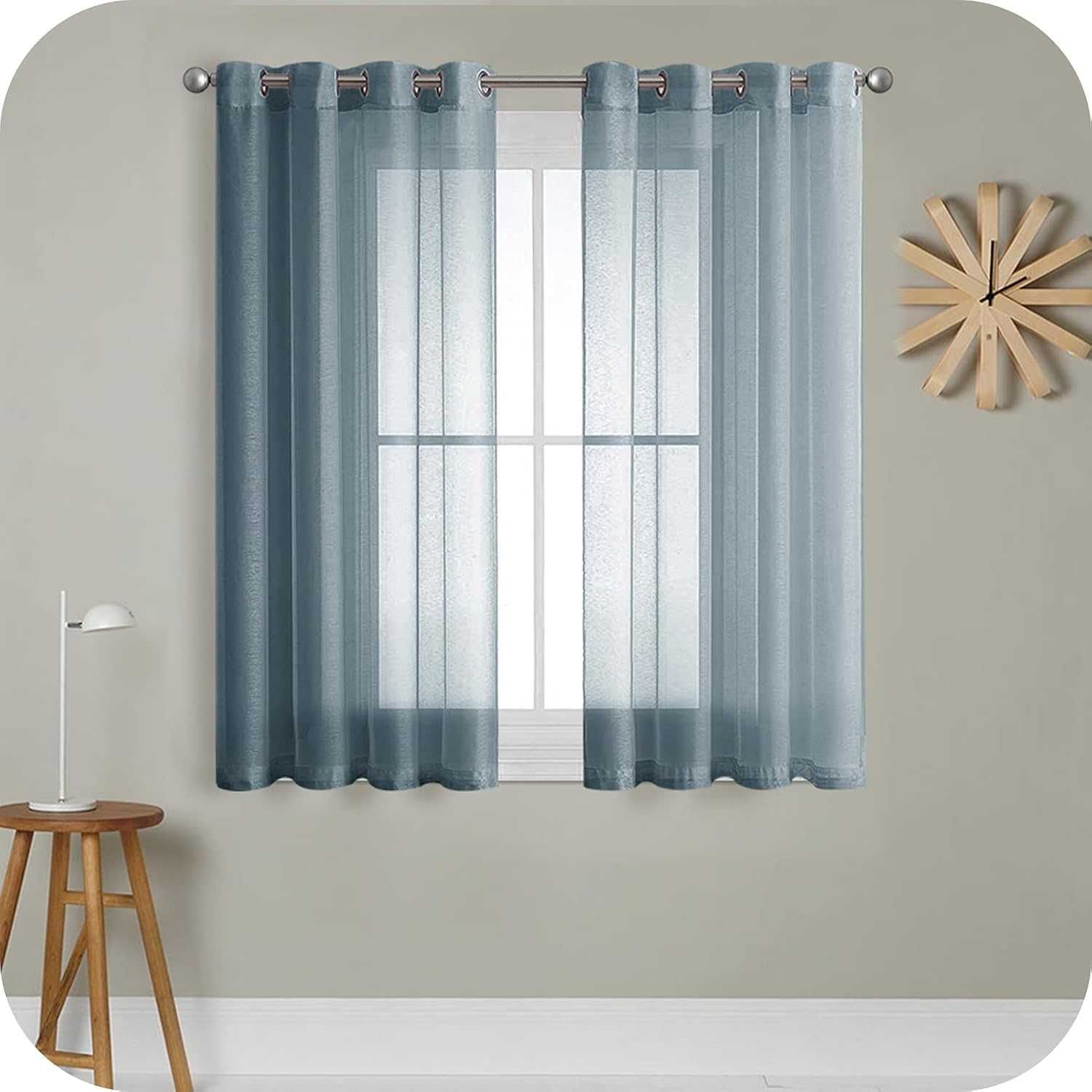 Zasłony Voile MRTREES 2x 260x140 cm Granatowe Lniane na Przelotkach