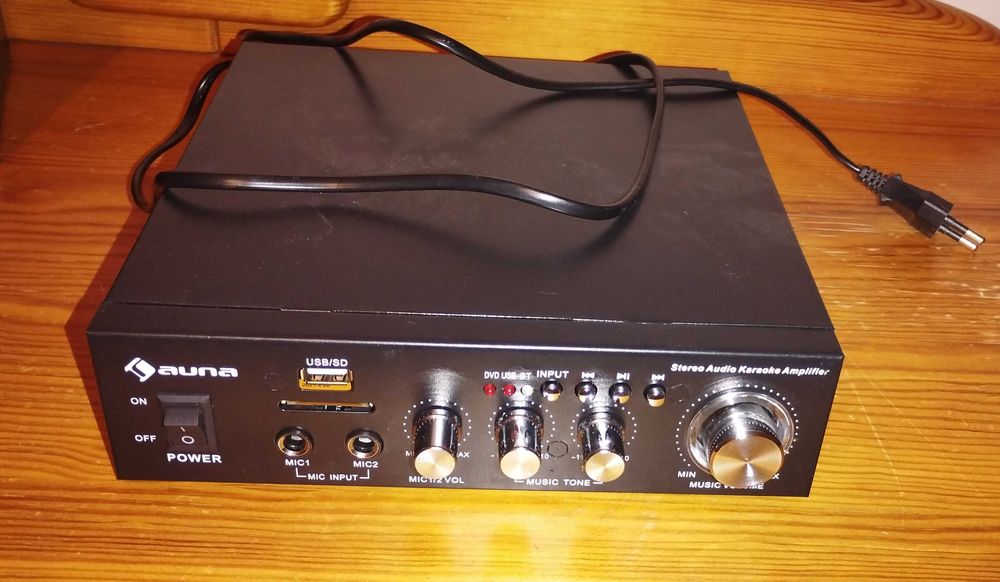 Karaoke Stereo Audio Amplifier AUNO  MIKROFON X2 +GŁOŚNIK X2