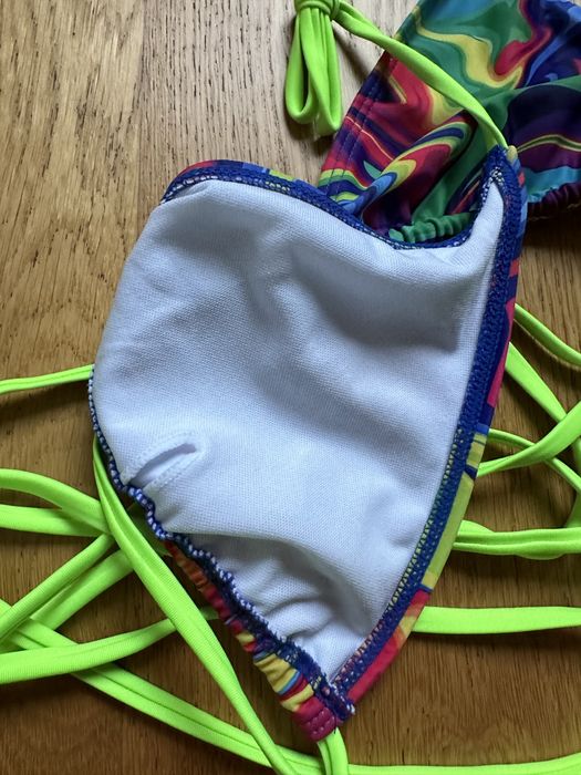 Bikini 3 częściowe shein L z chustą neon kolorowe