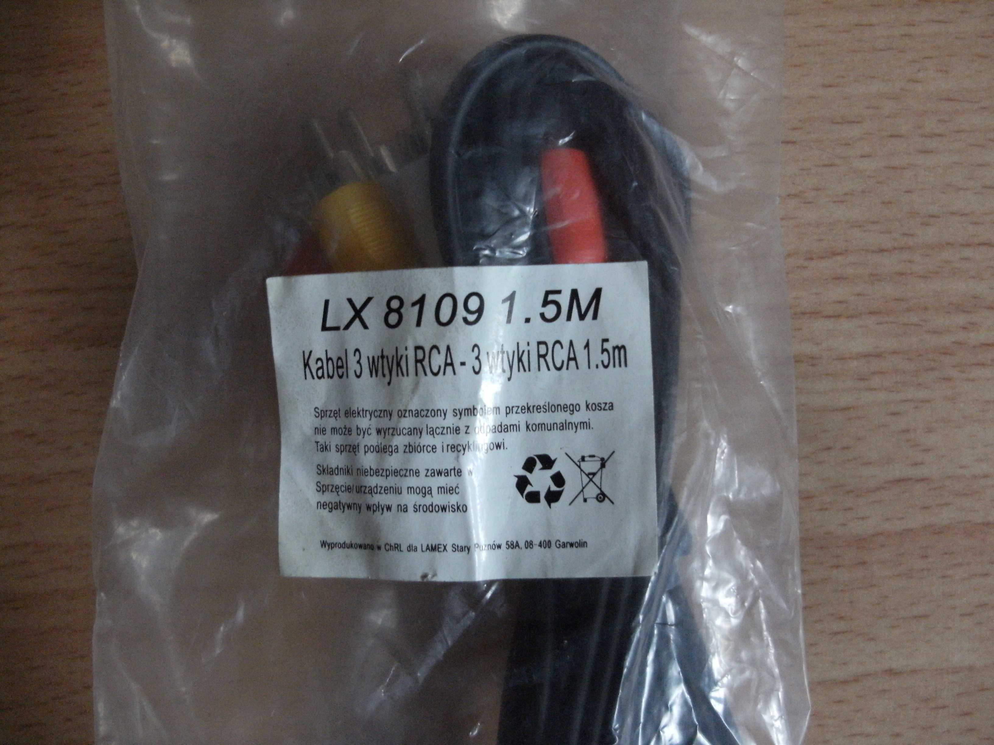 Kabel 3 wtyki RCA - 3 wtyki RCA  1,5 m.