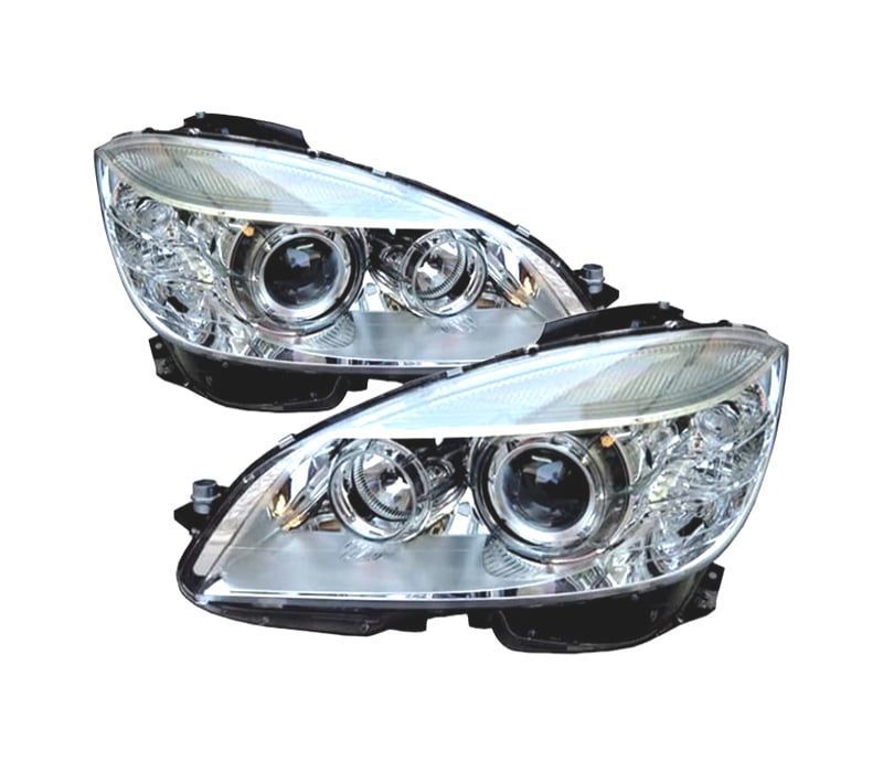 FARÓIS XENON MERCEDES C W204 07-11 FUNDO CROMADO