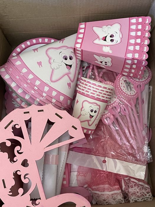 Декор для праздника первый зуб ,одноразовая посуда