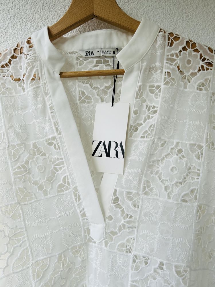 ZARA piękna biała ażurowa tunika bluzka XS