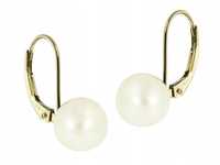 Złote kolczyki z białymi perłami Boczne Złoto 585 Okrągłe