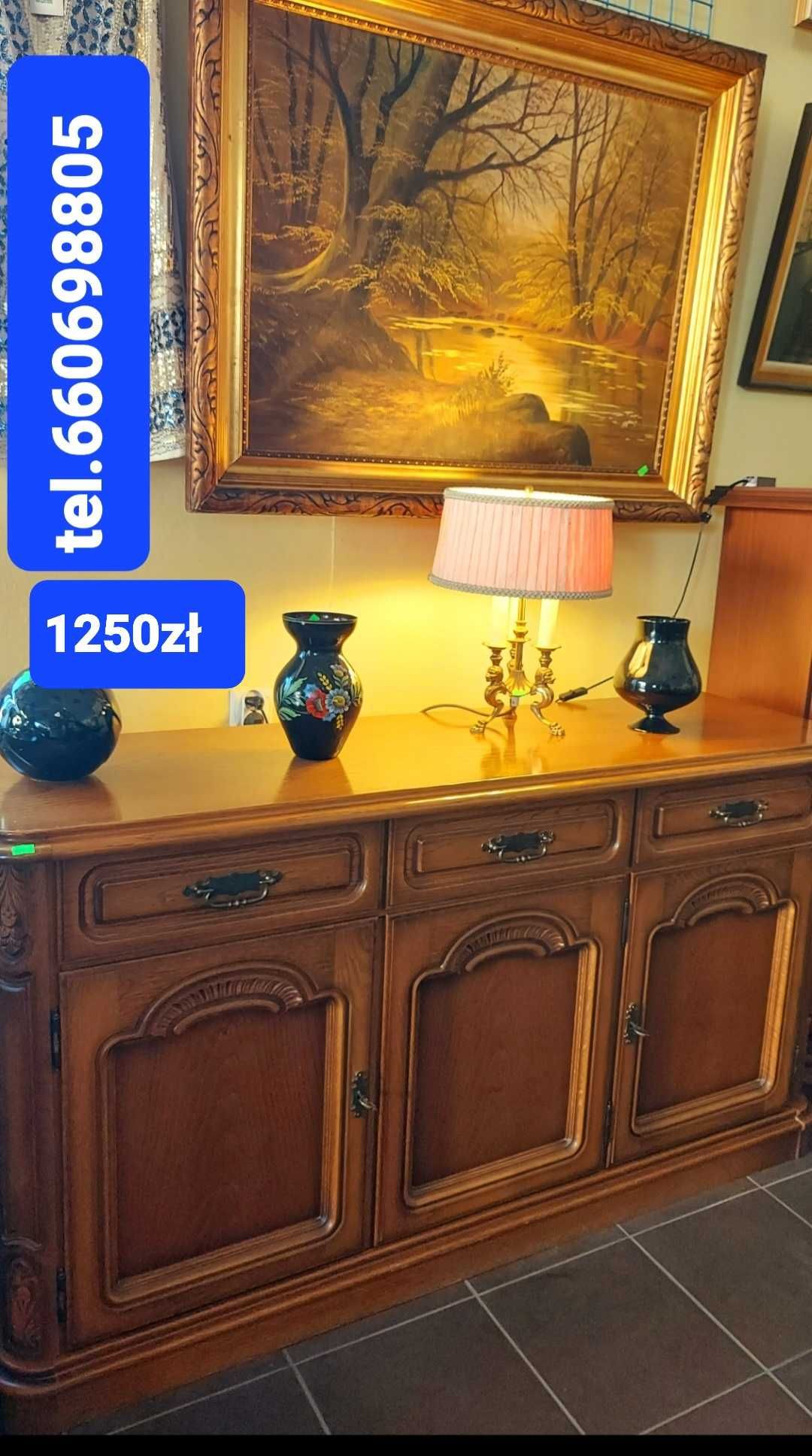 Komoda dębowa 198 cm 4 drzwiowa z szufladami i większe