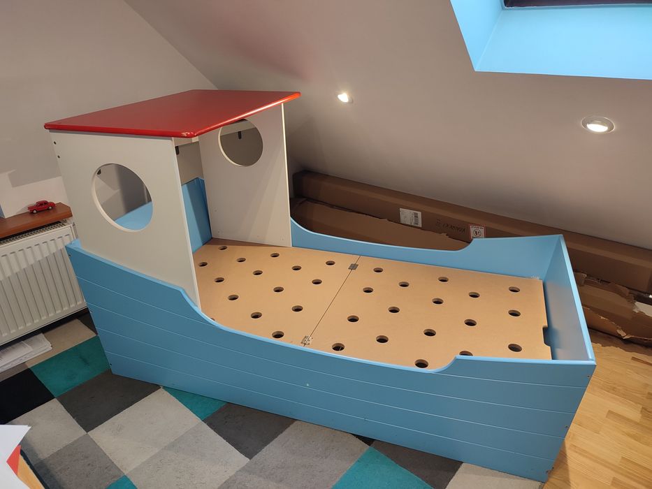 Łóżko dziecięce w kształcie statku, kutra, łodzi z pojemnikiem, 180c