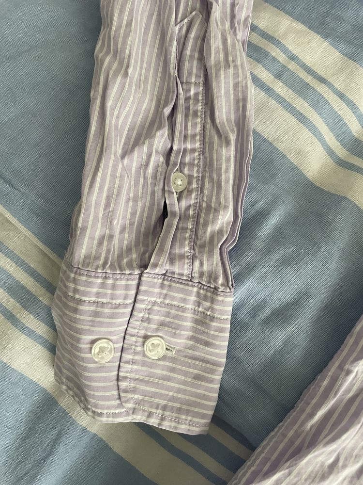 Massimo Dutti Mens Striped Casual Fit S Cotton Linen Blend