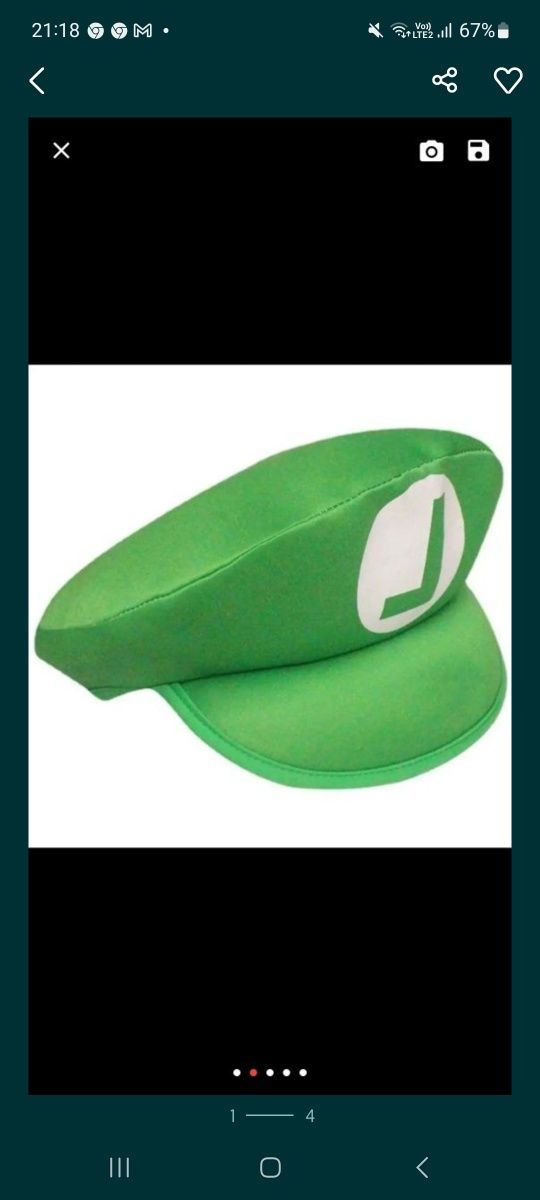 Czapka luigi +wąsy 1 szt nowe