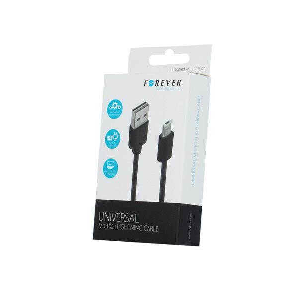 KABEL Forever uniwersalny micro+Lightning czarna! NOWY