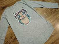 VIOLEN bluzka bluza t-shirt z długi rękaw tył dłuższy sowa r. 164